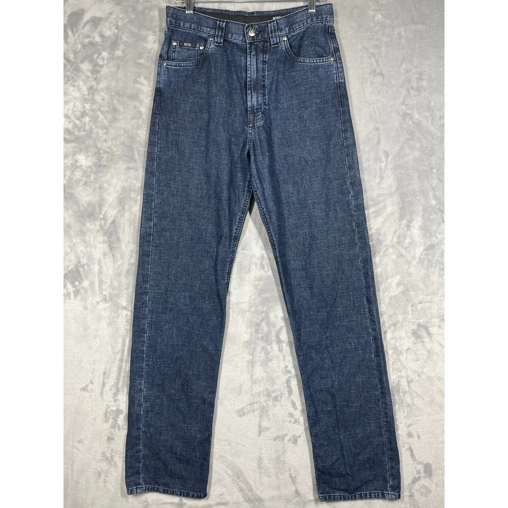Hugo Boss Alabama Straight Leg Jeans Mens 30x34 Dark Wash Cotton Linen Blend